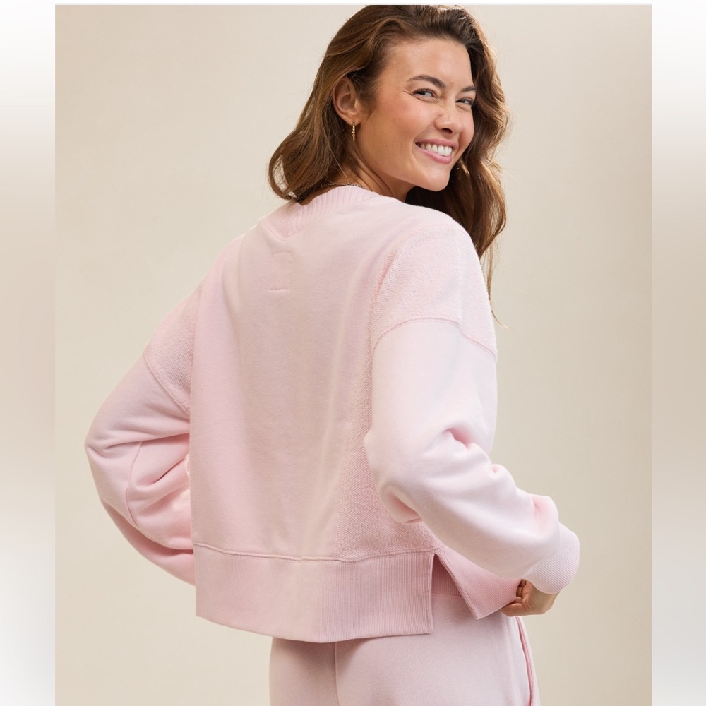 Aerie Après-Chill Sweatshirt, Petal Pink, Size Small - Picture 2 of 8